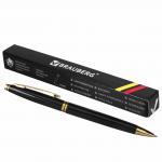 Ручка подарочная шариковая BRAUBERG De luxe Black, корп черн, узел 1мм, линия 0,7мм, синяя,141411