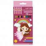 Карандаши цветные ПИФАГОР "ФЕЯ", 12 цв., пластиковые, классические заточенные, 181338