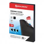 Обложки картон. д/переплета БОЛЬШОЙ ФОРМАТ А3, КОМПЛ.100шт, под кожу, 230г/м2, черн, BRAUBERG,530944