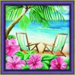 - Два шезлонга под пальмой тропического острова