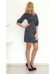 00136 Платье футляр темно-синее в горох из хлопка