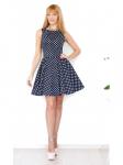 00127 Платье из плотного хлопка темно-синее в горох