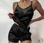 Атласная пижама с сеточкой чёрная OP37