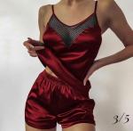 Атласная пижама с сеточкой бордо OP37