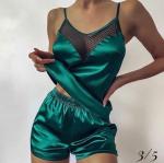 Атласная пижама с сеточкой изумруд OP37