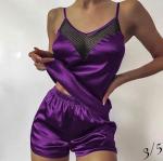 Атласная пижама с сеточкой фиолетовая OP37