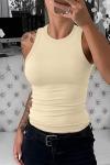 Бежевая однотонная облегающая майка с круглым вырезом