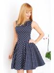 00127 Платье из плотного хлопка темно-синее в горох