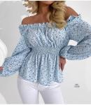 Блузка декольте резинка голубая в цветочки 0006 A133 2-77