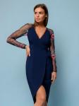 *Платье темно-синее с запахом и рукавами из сетки