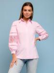 Блуза розовая с объемными рукавами и кружевной вставкой