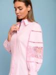 Блуза розовая с объемными рукавами и кружевной вставкой