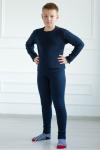 Комплект нательного белья подростковый из кальсон и футболки дл рукав из кашкорсе темно-синий