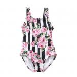 Купальник слитный в полоску с розами