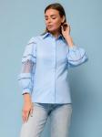 Блуза голубая с объемными рукавами и кружевной вставкой