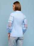 Блуза голубая с объемными рукавами и кружевной вставкой