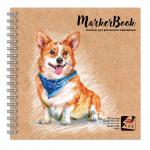 Альбом для рисования маркерами 195х195 мм, 40 л, блок - маркерная крафт-бумага 90 г/м2, арт. 54044 КОРГИ /обложка полноцветная печать, гребень,
