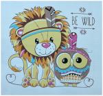 Плед вафельный ЛЕВ С СОВОЙ - морская волна р-р 110х110