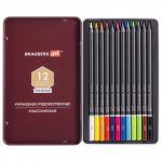 Карандаши художественные цветные BRAUBERG ART PREMIERE, 12 цв, МЯГКИЙ грифель 4 мм., металл, 181540