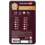 Карандаши художественные цветные BRAUBERG ART PREMIERE, 12 цв, МЯГКИЙ грифель 4 мм., металл, 181540