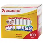 Мел белый BRAUBERG АНТИПЫЛЬ, НАБОР 100 шт., круглый, 223550