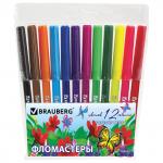 Фломастеры BRAUBERG Wonderful butterfly, 12 цв., вент.колп, пласт.упак., увелич срок службы,150522