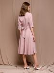 ***Платье пыльно-розового цвета длины миди с защипами на талии
