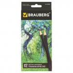 Карандаши цветные BRAUBERG Artist line, 12 цв., черный корпус, заточенные, высшее качество, 180539