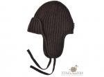 Шапка с ушками темно-коричневая из шерсти "Як"