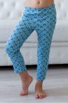 Брюки пижамные детские из интерлока синие ромбы с цветами