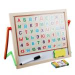 МЕШОК ПОДАРКОВ Доска магнитно-маркерная+алфавит, цифры, маркер, мел 4шт, губка, 37х28см, дер., пласт