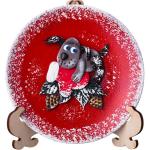 135-5055 ТАРЕЛКА ДЕКОРАТИВНАЯ "СИМВОЛ ГОДА 2018 СОБАКА НА ВАРЕЖКЕ" ДИАМЕТР=12 СМ. БЕЗ УПАКОВКИ (КОР=12ШТ