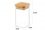 Банка д/хранения 250 мл 6*6*11 см "Crystal glass" + бамбук. крышка с силиконовой прокладкой, стекло