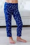 Брюки пижамные детские из кулирки белые цветы на синем