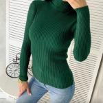 Джемпер  Женский 3003 "Высокий Ворот Мелкая Лапша"  Зеленый