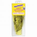 Набор чертежный малый ЮНЛАНДИЯ "START 3D" (линейка 15 см, 2 треуг, трансп), прозр. желтый, 210741