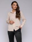 Блуза бежевая с отложным воротником и длинными рукавами