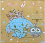 Плед вафельный СЛОНИК С СОВОЙ - желтый р-р 110х110