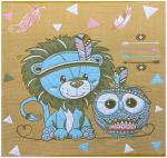 Плед вафельный ЛЕВ С СОВОЙ - желтый р-р 110х110