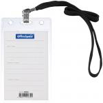 Бейдж вертикальный OfficeSpace, 63*105 мм (размер вставки 55*85 мм), с клипсой на черном шнурке, 284652