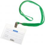 Бейдж горизонтальный OfficeSpace, 100*75 мм (размер вставки 85*55 мм), с клипсой на зеленом шнурке, 284656