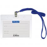 Бейдж горизонтальный OfficeSpace, 100*75 мм (размер вставки 85*55 мм), с клипсой на синем шнурке, 284655