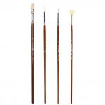 Кисти художественные BRAUBERG ART, набор 4 шт (щетина круглая №4,6, плоская №10, веерная №4), 200945