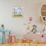 KH0845 Картина по номерам (20Х20) СЛОНИК НА ПОЛЯНКЕ (12 цветов) 1/60  В