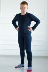Комплект нательного белья подростковый из кальсон и футболки дл рукав из кашкорсе темно-синий