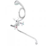 RAIN Смеситель для ванны Нефрит, круглый излив 40см, керам. кран-буксы 1/2, душ. набор, латунь, хром