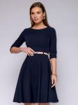 ***Платье темно-синее с рукавами 3/4 и расклешенной юбкой