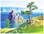 Алмазная мозаика арт. GB77220 Сосна на пригорке у воды 30х40 полная выкладка на подрамнике=