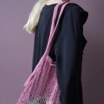 Авоська с удлинённой ручкой, бледно-розовая