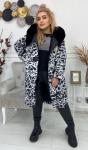 Болоневое пальто SIZE PLUS с меховым воротом Черно-белый принт KSU